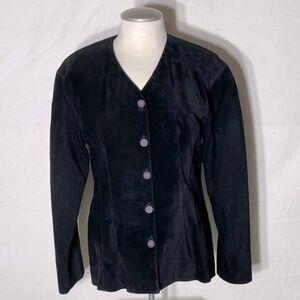 Vintage Danier Black Suede Button Front Light Jacket 90s Blazer S